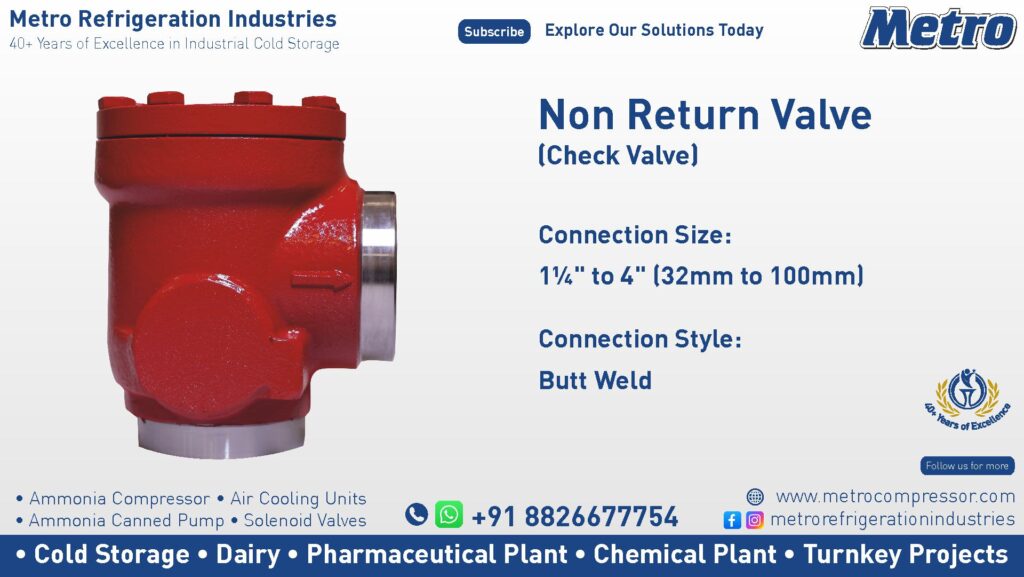 Industrial Check Valve Non Return Valve ensuring reliable flow control in ammonia refrigeration systems.