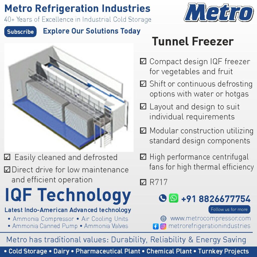 IQF freezing process for seafood using quick freeze technology to maintain texture and quality.