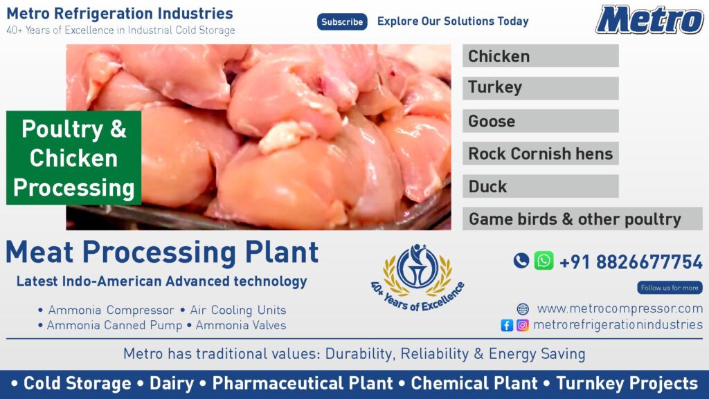 Modern chicken processing plant with automated machinery