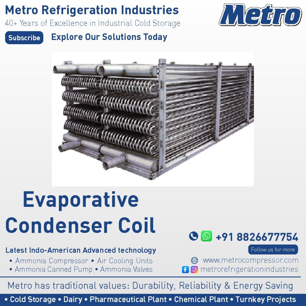 High efficiency evaporative condenser coil for industrial ammonia cooling systems.