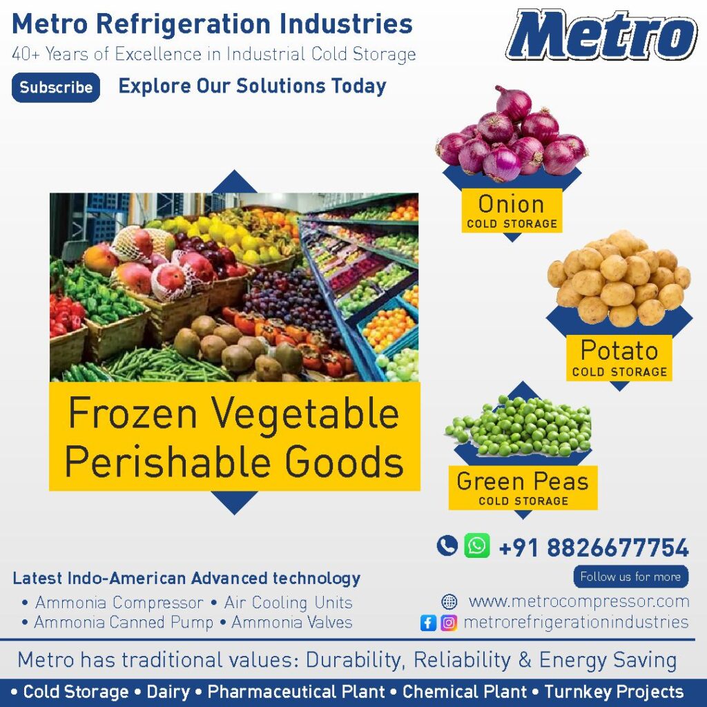 Agricultural cold storage solutions for vegetables and frozen food, ensuring extended shelf life.