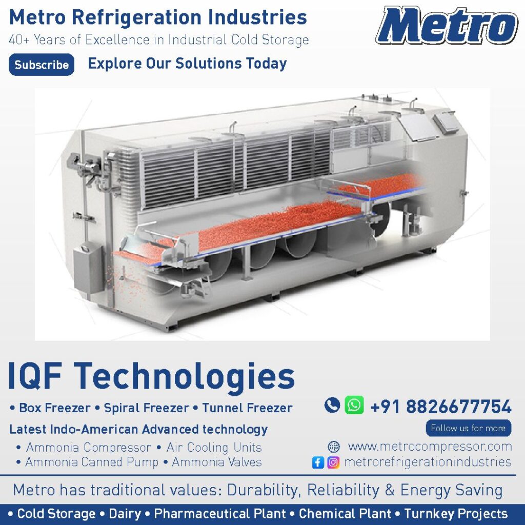 IQF technology used for freezing fruits and vegetables in CA storage.