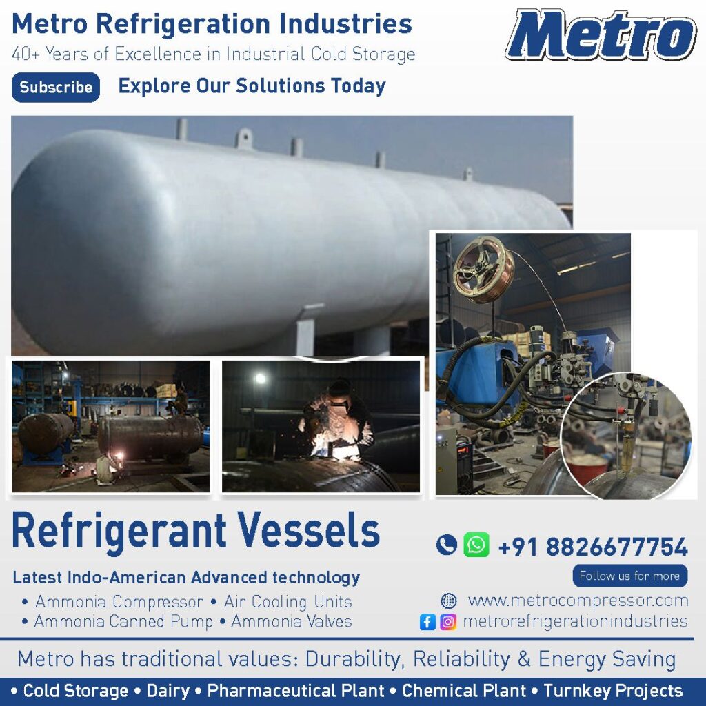 Refrigerant Vessels: Essential refrigerant vessels for secure and efficient ammonia refrigeration operations.