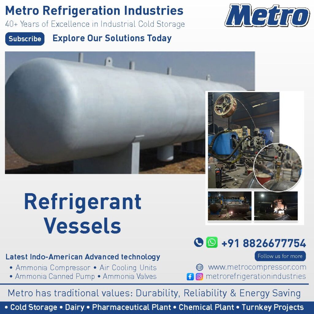 A secure refrigerant vessel used in ammonia based CA cold storage systems.