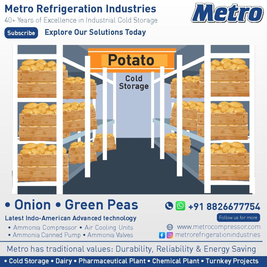 High quality potato cold storage facility for extended shelf life and reduced spoilage.