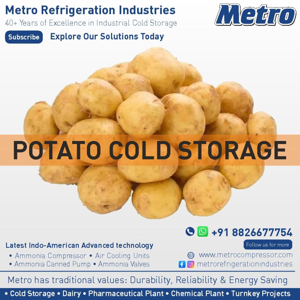 Advanced potato cold storage plant with energy-efficient machinery and precise temperature control.